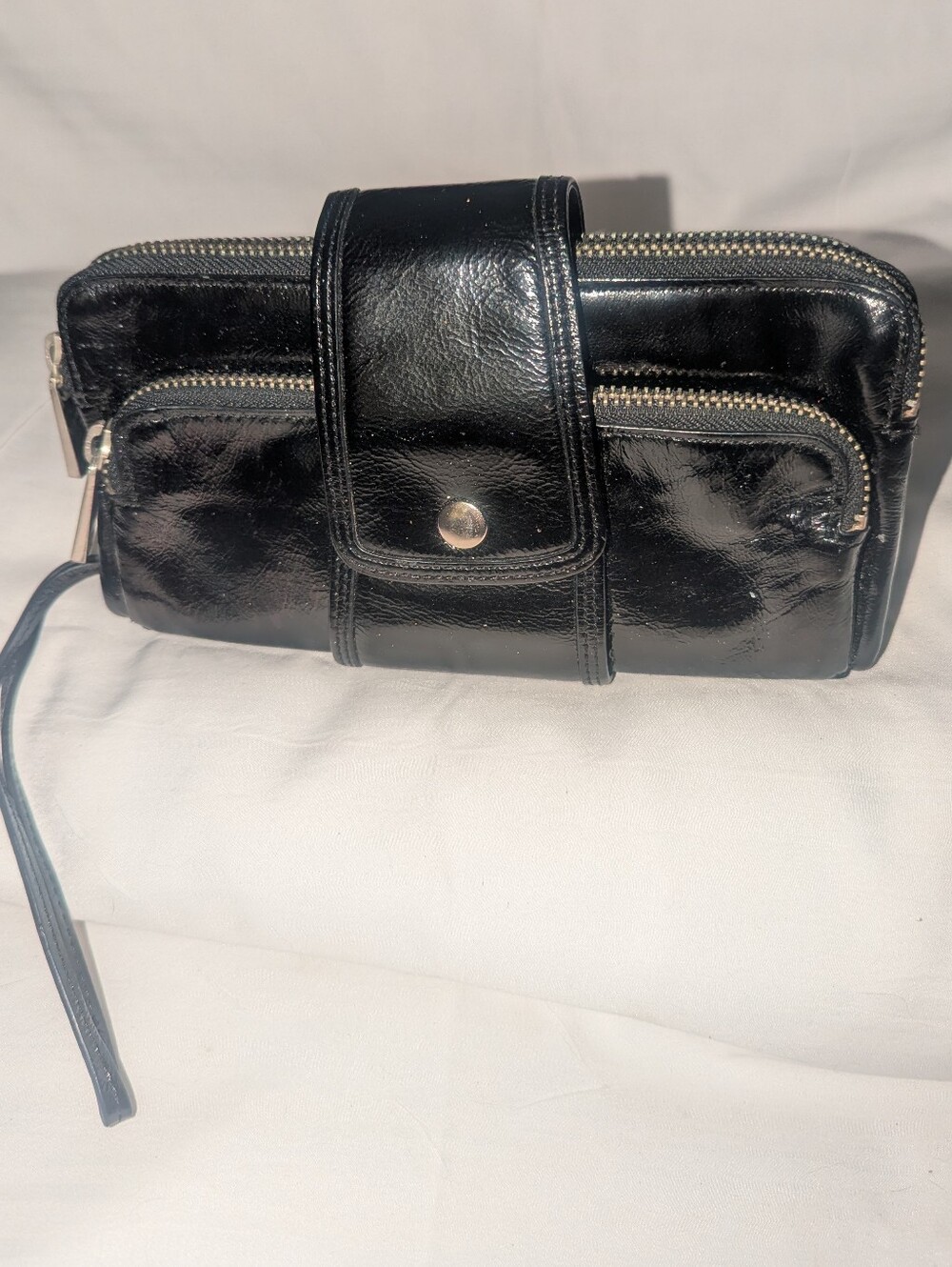 Vintage Kooba Black Patent Wristlet Clutch Organizer Y2K